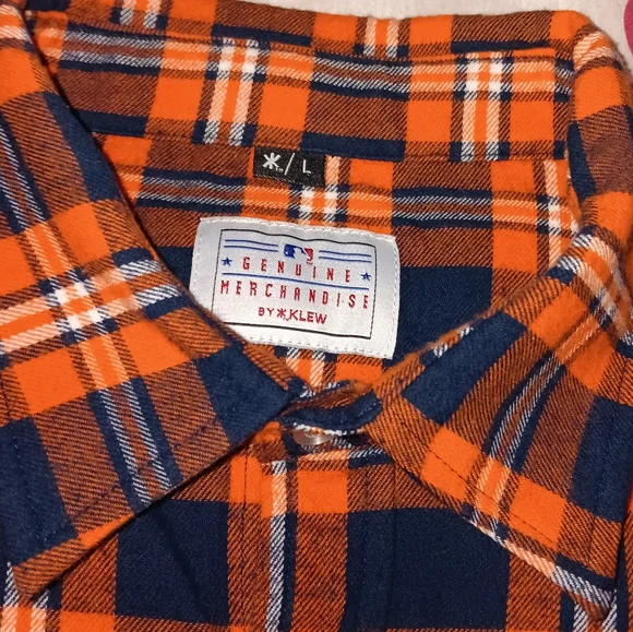 Detroit Tigers Orange And Blue Flannel Button Up Shirt Baseball Jersey - Picture 5 of 7